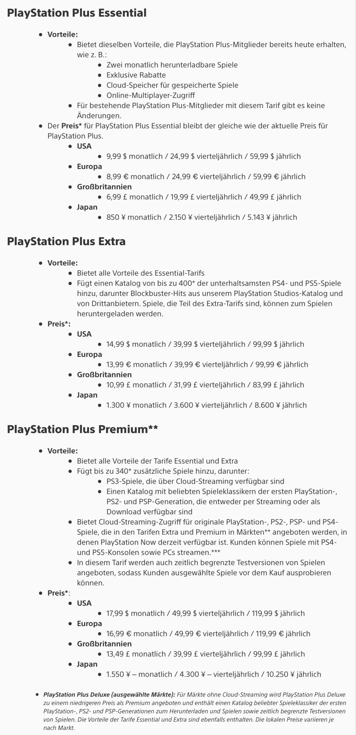 PlayStation Plus Abo Tarife Games Gaming sony